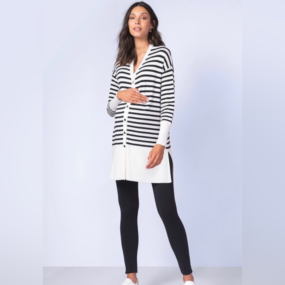 Seraphine Long-Line Striped Maternity Cardigan Size S